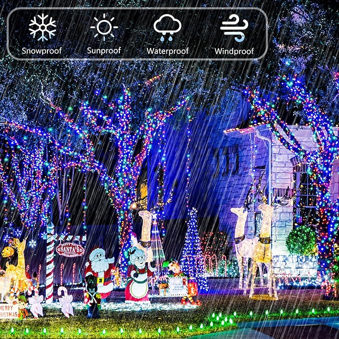 JMEXSUSS 2 Pack 100 LED Color Changing Christmas Lights Indoor, 33ft Cool White & Multicolor Christmas Lights Outdoor Waterproof, Clear Wire String Light Plug in for Xmas Tree Bedroom Decorations