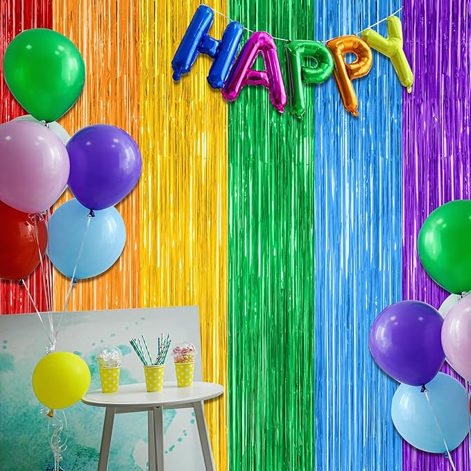 8 Pack Rainbow Backdrop, 3.28 FT x 7.05 FT Backdrop Curtains, Metallic Fringe Curtains Tinsel Bakdrop Party Streamer, Wedding Decor Rainbow Party Decorations Pride Photo Booth Props