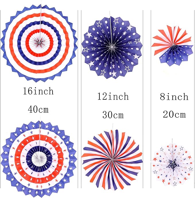 Independence Day Party Hanging Paper Fans Decorations -National Day Patriotic American Theme Birthday Party 4th of July Party Ceiling Hangings Photo Booth Backdrops Decorations, 12pc