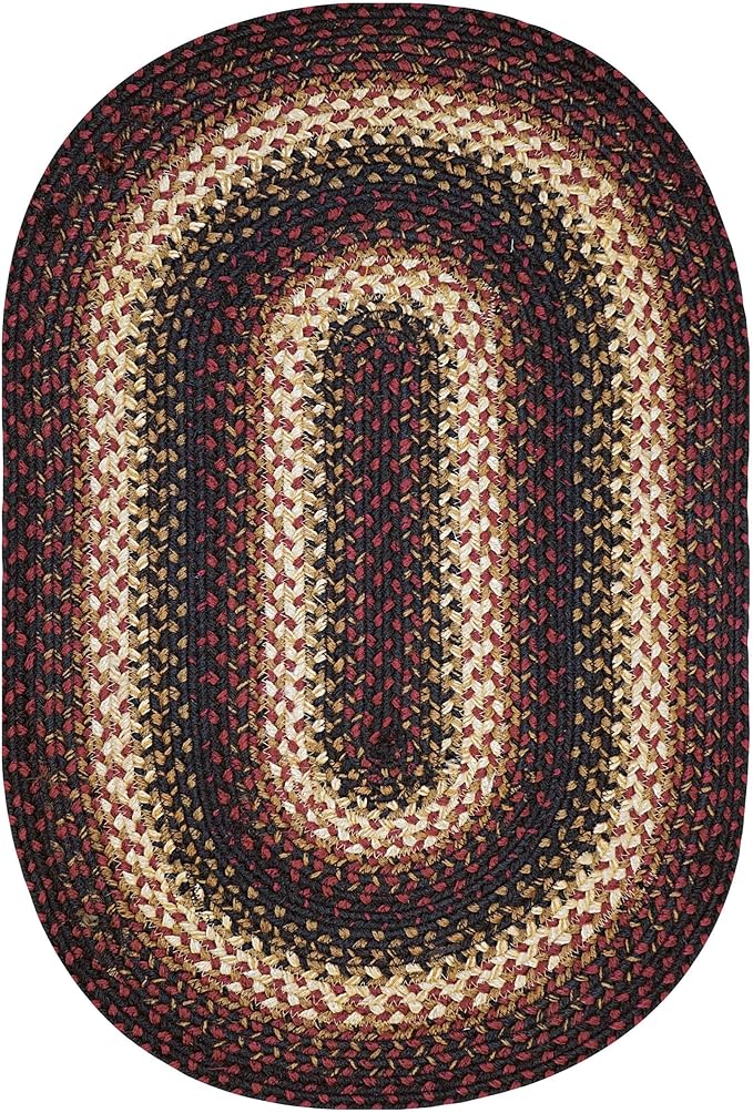 Homespice Prescott Braided Area Rugs 6x9' - Country Primitive Style Red and Black Area Rug for Living Room and Bedroom