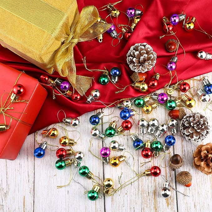 Boao 96 Pcs Christmas Mini Balls Ornaments Miniature Xmas Tree Ornaments Multicolour Shiny Small Hanging Decorations for Christmas Holiday Party Decor(0.59 Inch,Multicolor Balls)
