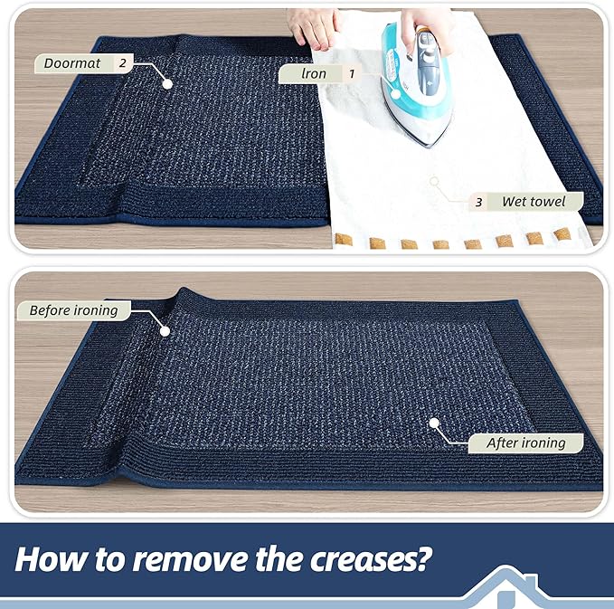 BEQHAUSE Indoor Door Mat 32" x 48", Dirt Trapper Door Mats Non-Slip Entryway Rugs Washable, Resist Dirt Absorbent Welcome Mat, Low Profile Floor Mats for Front Back Door and Entryway, Blue