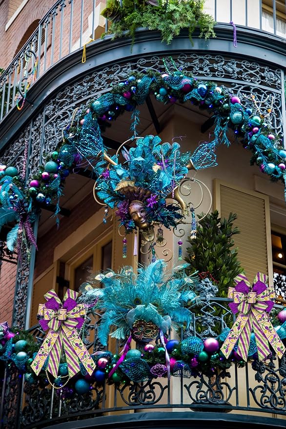 Mardi Gras Wreath Bows Mardi Gras Glitter Strips Flower De Luce Burlap Ribbon Decor Bows for Wreath, Mardi Gras Tree Topper Bow for Lundi Gras Party Fat Tuesday Home Indoor Outdoor Decoration Ornament
