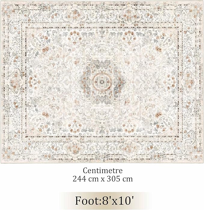 8x10 Area Rugs Washable,Boho Rug for Living Room Bedroom Dining Room,Large Vintage Bohemian Distressed Carpet Non Slip,Beige