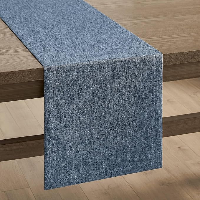 ZeeMart Basic Linen Style Table Runner, 14 x 48 Inch Navy Blue, Rustic Farmhouse Blue Table Runners 48 Inches Long, Everyday Polyester Table Runner - Machine Washable & Easy Care