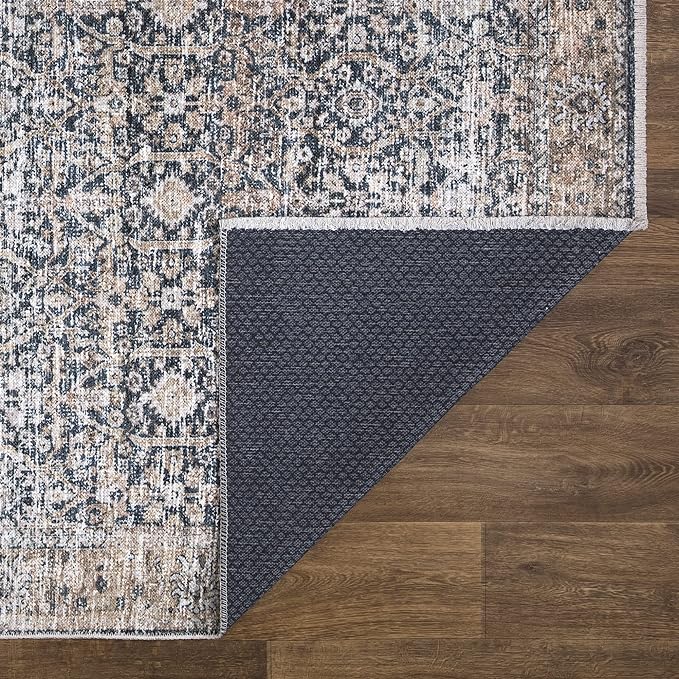Bloom Rugs Washable Non-Slip 2x3 Rug - Dark Blue/Tan Traditional Oriental Area Rug for Living Room, Bedroom, Dining Room, and Kitchen - Exact Size: 2' x 3'