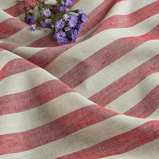 Solino Home Linen Tablecloth 60 x 108 Inch - Sorrento Stripe 100% Pure Linen Red and Natural Table Cloth for Rectangle Tables - Machine Washable Tablecloth for Valentines