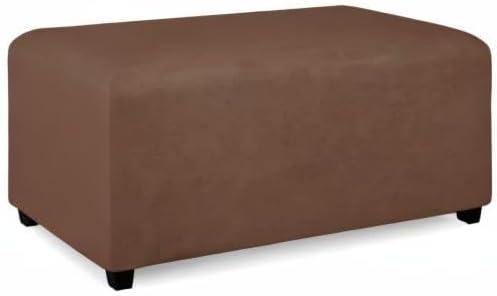 PureFit Super Stretch Soft Form Fit Ottoman Cover Rectangle - Ottoman Slipcovers for Foot Stool & Folding Storage Furniture for Living Room with Nonslip Elastic Bottom (Medium, Brown)