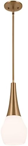 Kichler Deela 17” Pendant Light for Kitchen Island in Champagne Bronze with Satin Etched Cased Opal Glass, 1-Light Hanging Lamp, 52529CPZ