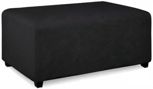 PureFit Super Stretch Soft Form Fit Ottoman Cover Rectangle - Ottoman Slipcovers for Foot Stool & Folding Storage Furniture for Living Room with Nonslip Elastic Bottom (Medium, Black)