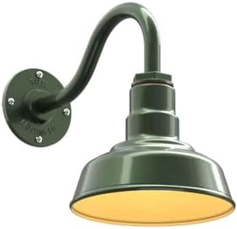 Steel Lighting Co. Hawthorne Barn Light | Outdoor Wall Mounted | 8 inch Dome | 11" Gooseneck | Small Farmhouse Light Made in America | Hunter Green Exterior/Brass Interior