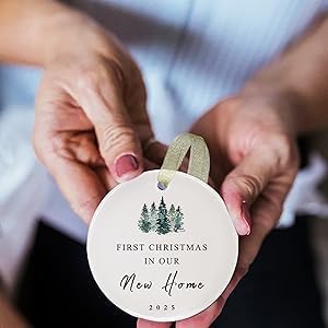 First Christmas in New Home Ornament 2025, First New Home Ornament New House Our First House Housewarming Christmas Ornaments Round Ceramic with Gift Box&Ribbon 2.9"