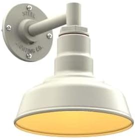 Steel Lighting Co. Hawthorne Barn Light | Outdoor Wall Mounted | 8 inch Dome | 6" Straight Arm | Small Farmhouse Light Made in America | Cream Exterior/Brass Interior