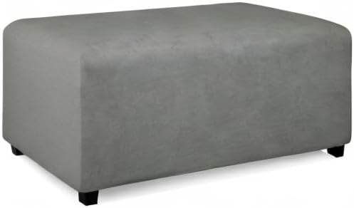 PureFit Super Stretch Soft Form Fit Ottoman Cover Rectangle - Ottoman Slipcovers for Foot Stool & Folding Storage Furniture for Living Room with Nonslip Elastic Bottom (Large, Light Gray)