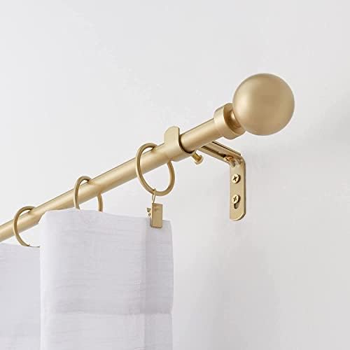 MODE Simplicity Collection 5/8" Diameter Curtain Rod Set with Modern Ball Curtain Rod Finials (Brushed Gold, Fits 72” to 144” Windows)