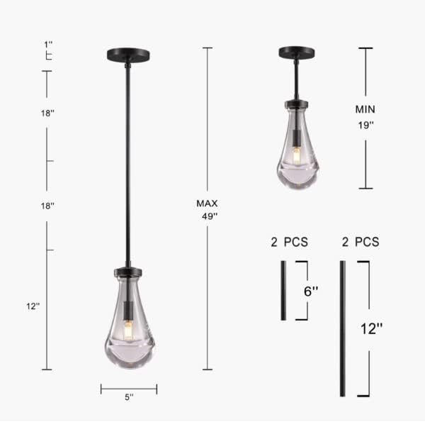 Island Lights for Kitchen Set of 2, Pendant Light with Hand Blown Raindrop Glass, Pendant Lights Kitchen Island Lighting, for Kitchen, Living Room, Porch, Bedroom, Including Light Bulb