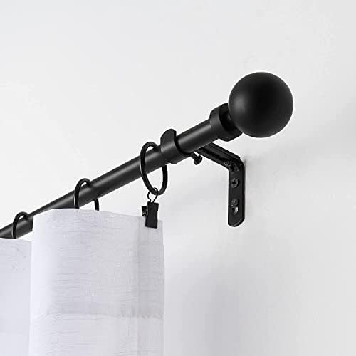 MODE Simplicity Collection 5/8" Diameter Curtain Rod Set with Modern Ball Curtain Rod Finials (Matte Black, Fits 36” to 72” Windows)
