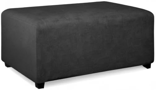 PureFit Super Stretch Soft Form Fit Ottoman Cover Rectangle - Ottoman Slipcovers for Foot Stool & Folding Storage Furniture for Living Room with Nonslip Elastic Bottom (Large, Dark Gray)
