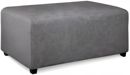 PureFit Super Stretch Soft Form Fit Ottoman Cover Rectangle - Ottoman Slipcovers for Foot Stool & Folding Storage Furniture for Living Room with Nonslip Elastic Bottom (Medium, Gray)