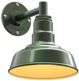 Steel Lighting Co. Hawthorne Barn Light | Outdoor Wall Mounted | 8 inch Dome | 6" Straight Arm | Small Farmhouse Light Made in America | Hunter Green Exterior/Brass Interior