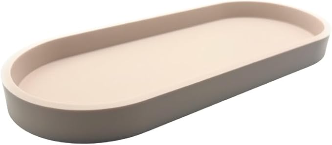 Happitasa Premium 12” x 5” Silicone Vanity Tray | Sink and Surface Organizer with Sturdy Non-Slip Base | Heat Safe, Dishwasher Safe (Sand Dollar)