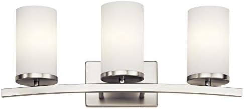 Kichler Crosby 23" Vanity Light in Brushed Nickel, 3-Light Contemporary Bathroom Light with Satin Etched Cased Opal Glass, (23" L x 8.75" H), 45497NI