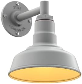Steel Lighting Co. Hawthorne Barn Light | Outdoor Wall Mounted | 8 inch Dome | 6" Straight Arm | Small Farmhouse Light Made in America | Modern Gray Exterior/Brass Interior