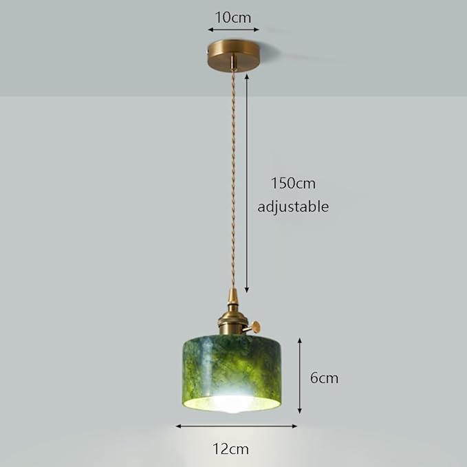 Modern Green Jade Stone Pendant Light Nordic Minimalist Pendant Lamp Cylindrical Hanging Lamp for Dining Room Kitchen Island Bar Bedside Lighting