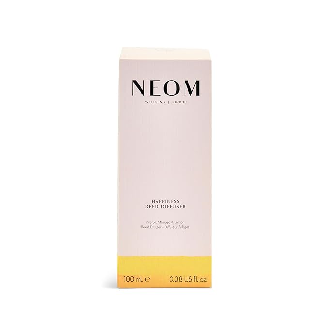 NEOM Happiness Reed Diffuser, 3.38fl oz | Uplifting Scent | Neroli, Mimosa & Lemon Essential Oil Blends| 100% Natural Fragrance | Scent to Make You Happy…