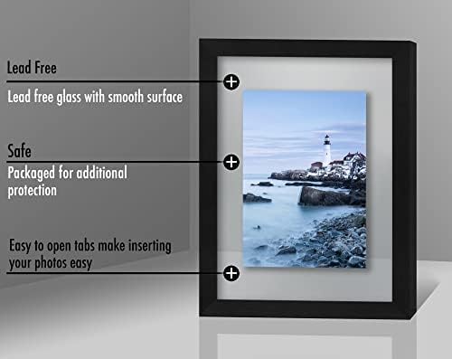 Americanflat 8x10 Floating Picture Frame with Polished Crystal-Clear Glass - Use as 5x7 Picture Frame or Display 4x6 Photo - Signature Float Collection - Photo Frames for Tabletop or Wall - Black