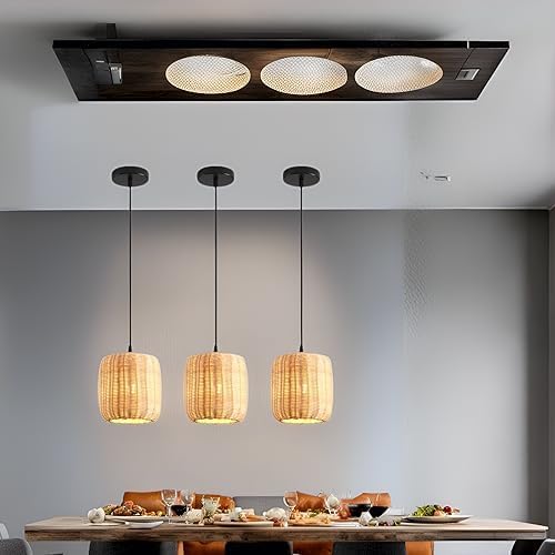 TeruTeru Ji Kaikang 3-Pack Mini Rattan Pendant Light,7.87" Rustic Bamboo Hanging Light Hand-Woven Rattan Chandelier for Dining Living Bedroom Kitchen Farmhouse