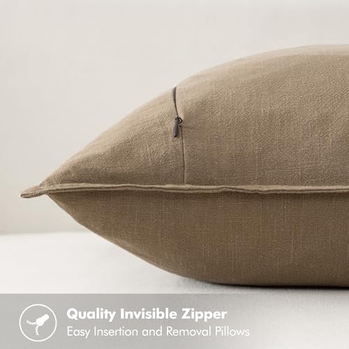 MIULEE Khaki Linen Pillow Covers Pack of 4 Decorative Natural Solid Throw Pillow Covers Soft Accent Boho Farmhouse Couch Pillowcases Modern Home Decors for Living Room Bed Sofa 18x18 Inch