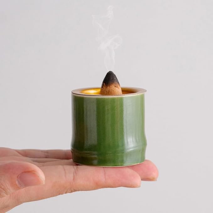 Incense Holder Modern Minimalist Circular Incense Stick Burner for Cones or Sticks for Yoga & Meditation, Enhance Atmosphere,Ceramic Ash Catcher Bamboo 1