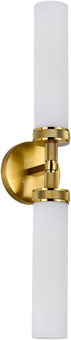 LaLuLa Gold Bathroom Vanity Light Fixtures – 2-Light Hardwired Wall Sconces with Frosted Glass Shades and Textured Metal Frame, Modern Vanity Lighting for Mirror, Bedroom, or Hallway, 25”