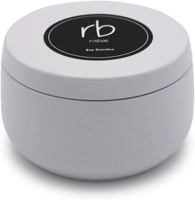 Rosbas Candle, Peppermint & Eucalyptus Scented, Natural Soy Wax, White Metallic Tin, 6 oz, Cotton Wick, Long Burn Time, Drawstring Cotton Bag, Non-Toxic, Handmade in The USA