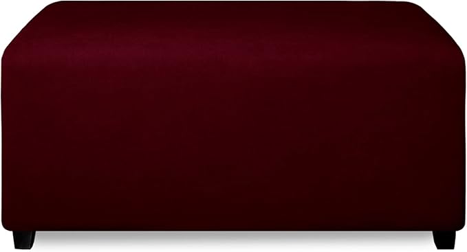 PureFit Super Stretch Soft Form Fit Ottoman Cover Rectangle - Ottoman Slipcovers for Foot Stool & Folding Storage Furniture for Living Room with Nonslip Elastic Bottom (Small, Wine)