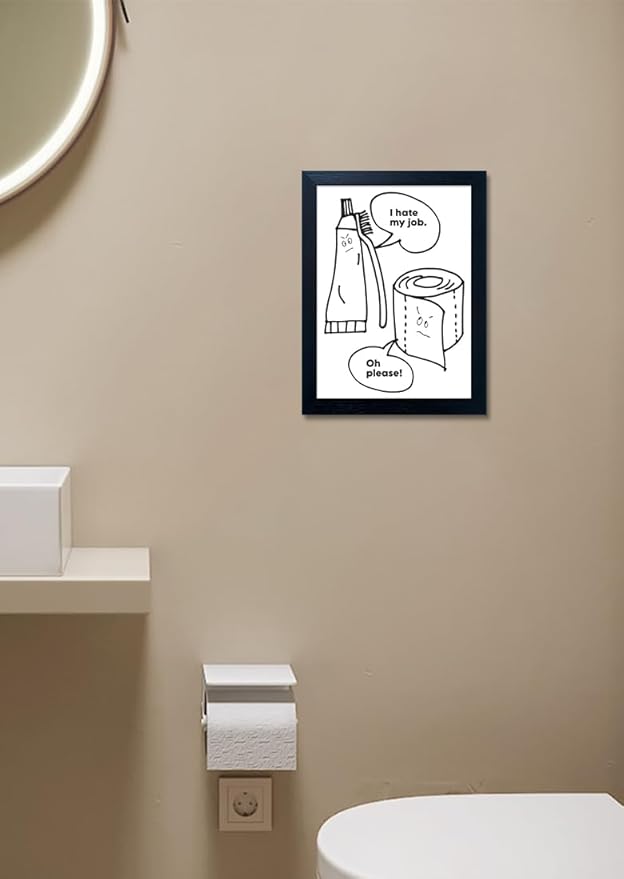 Black and White Bathroom Wall Decor Funny Bathroom Quote Wall Art Framed Cute Canvas Print Pictures Artwork for Wall
