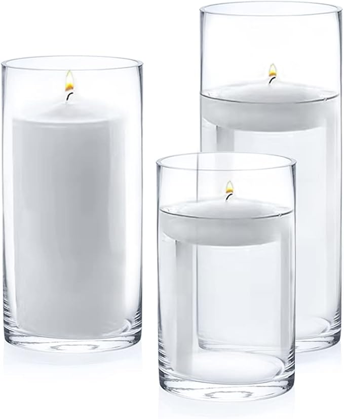 Enova Floral Set of 4 Clear Glass Cylinder Vase, 4W x 6H Inches Round Flowers Vase, Pillar Candle Floating Candle Holders Vase, Small Floral Glass Vase for Home Office Decor, Wedding Centerpiece