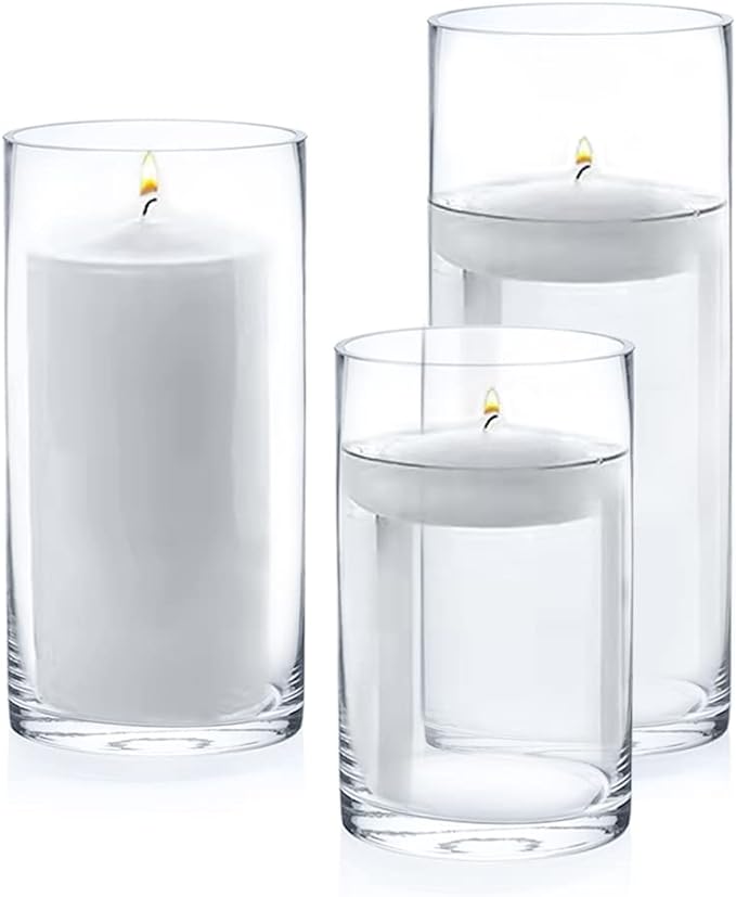 Enova Floral Set of 4 Clear Glass Cylinder Vase, 5W x 10H Inches Tall Clear Flower Vase, Pillar Candle Floating Candle Holders, Decorative Glass Vase for Wedding Centerpieces, Home Table Decor