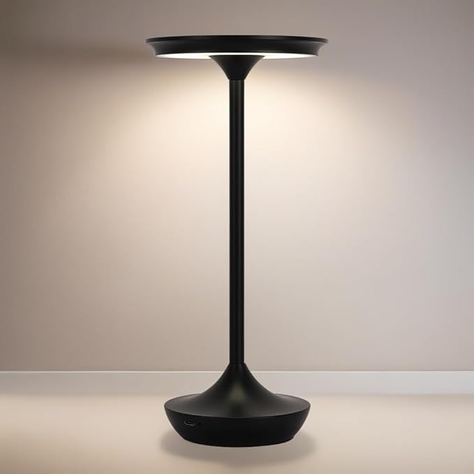 Rechargeable Cordless Table Lamp,Portable Outdoor Battery Operated LED Table Light Touch Control 3 Color Dimmable for Bedroom, Patio, Cofee,Dining Home,Restaurant&Living Room-Black