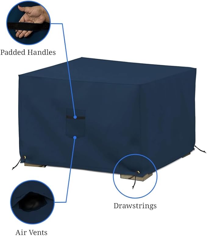 Covers & All Outdoor Ottoman Cover, 12 Oz PVC Polyester, Waterproof Ottoman Slipcover Resists Tear and UV, Square Patio Furniture Covers for Indoor/Outdoor Use (23"L x 23"W x 18"H, Blue)