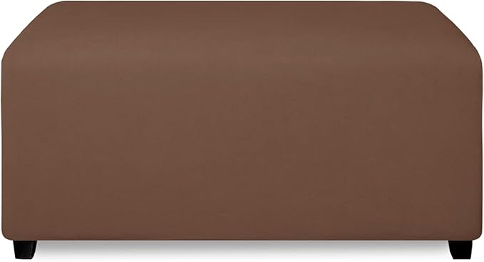PureFit Super Stretch Soft Form Fit Ottoman Cover Rectangle - Ottoman Slipcovers for Foot Stool & Folding Storage Furniture for Living Room with Nonslip Elastic Bottom (Large, Brown)