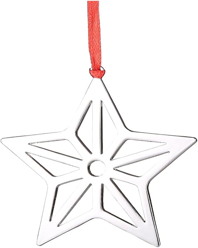 Set of 6 Christmas Hanging Ornaments,Silver Star Christmas Ornament for Xmas Tree Decor, Christmas Tree Ornament-Snowflake Reindeer Snowman Christmas Tree Ornament Gift (6, Star)