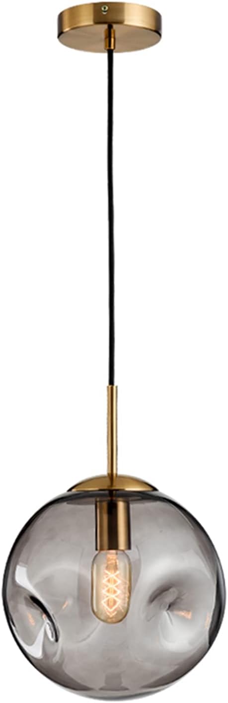 Brikey Glass Spherical Pendant Light,Gold Iron & Glass Globe Hanging Ceiling Lamp (9.8‘’, Grey)