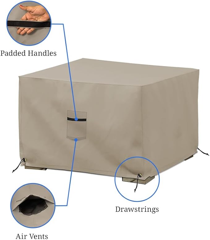 Covers & All Outdoor Ottoman Cover, 12 Oz Waterproof Ottoman Slipcover with UV-Resistant Properties, Square Patio Furniture Cover Suitable for Indoors/Outdoors (21" L x 21" W x 17" H, Beige)