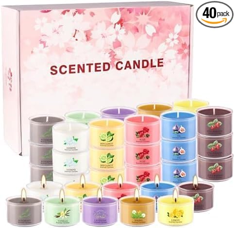 40 Pack Scented Candle Set, 10 Fragrances, 35g Natural Soy Wax Candles with Smokeless Cotton Wicks, Ideal for Home Decor, Yoga, Meditation, Spa & Gifting.Mother's Day，Christmas，Aromatherapy