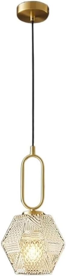 Modern Gold Hexagonal Pendant Light Contemporary Clear Glass Pendant Lamp Minimalist Bedside Hanging Lamp for Kitchen Island Bedroom Bedside Accent Lighting