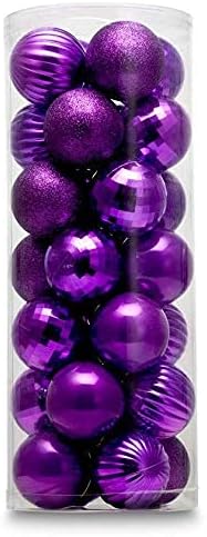 Small Size 28ct shatterproof Christmas Ball Ornaments in 4 Classic finishes for Christmas Tree Decoration (Purple, 1.57“ Mini Size)