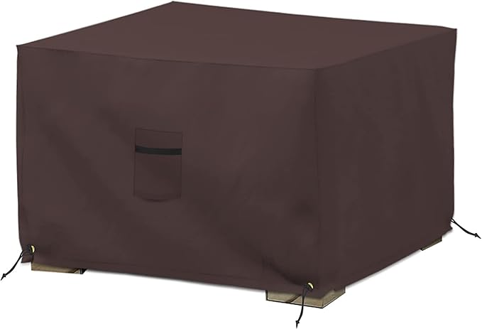 Covers & All Outdoor Ottoman Cover, 12 Oz PVC Coated Polyester, Waterproof Ottoman Slipcover, Square Patio Furniture Covers Suitable for Indoor and Outdoor Use (21" L x 21" W x 17" H, Coffee)
