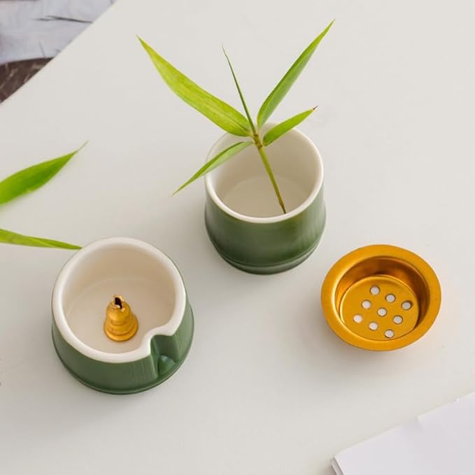 Incense Holder Modern Minimalist Circular Incense Stick Burner for Cones or Sticks for Yoga & Meditation, Enhance Atmosphere,Ceramic Ash Catcher Bamboo 2pcs